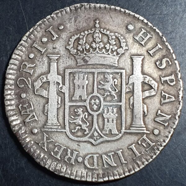 Peru Spanish Colonial 2 Reales Carol Carolus IIII 1801 LIMAE IJ Peru Mint - Image 2