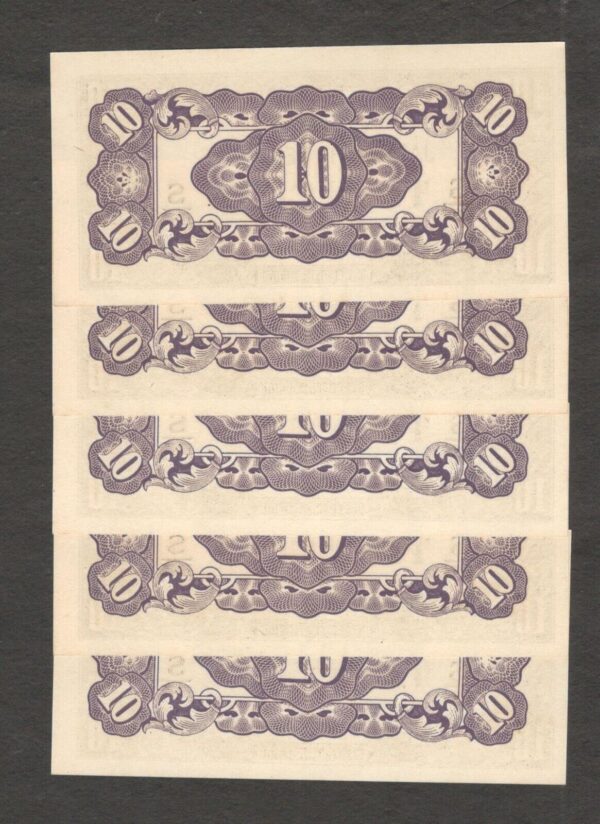 Lot 5 Pcs Japanese Occupation Indonesia 10 Cent 1942 aUNC Different block letter - Image 2