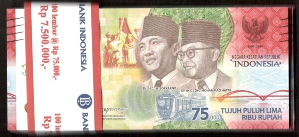 Lot 100 Pcs 1 Bundle Indonesia 75,000 75000 Rupiah Commemorative P-161 2020 UNC