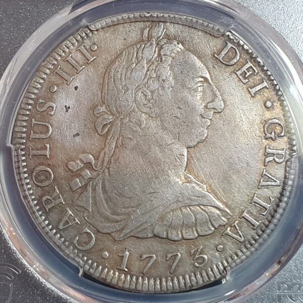 Mexico Spanish Colonial 8 Reales Carol Carolus III 1773 Mo Inverted FM PCGS XF - Image 3