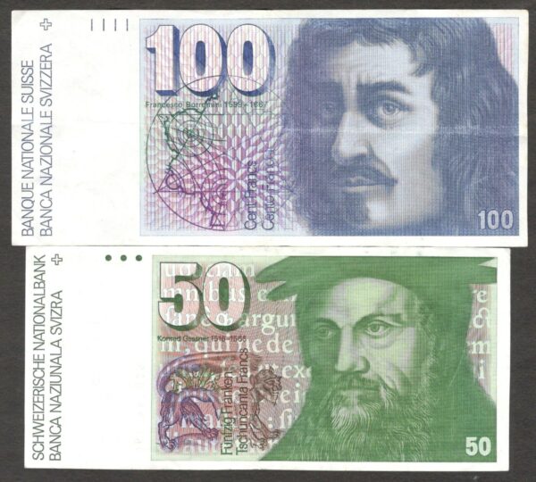 Set 4 Pcs Switzerland 10 20 50 100 Franken Francs 1981 - 1991 VF to aUNC- - Image 3