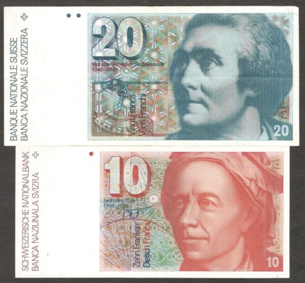 Set 4 Pcs Switzerland 10 20 50 100 Franken Francs 1981 - 1991 VF to aUNC- - Image 5