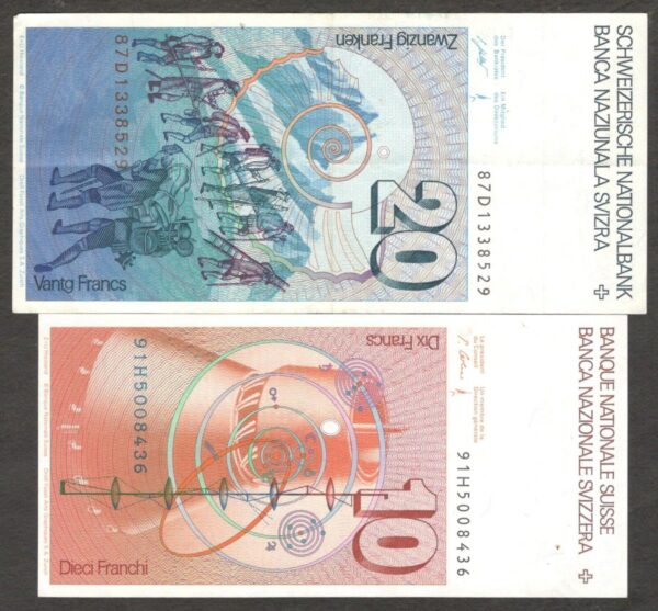Set 4 Pcs Switzerland 10 20 50 100 Franken Francs 1981 - 1991 VF to aUNC- - Image 6