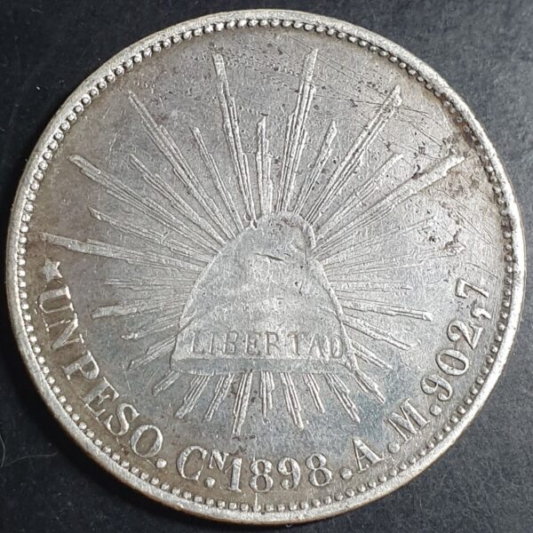 Mexico Republic 1 Un Peso Cap and Rays 1898 Cn AM Culiacan Mint