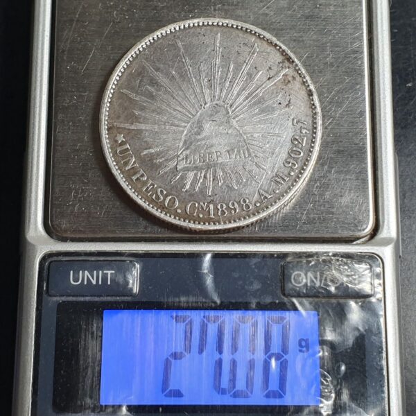 Mexico Republic 1 Un Peso Cap and Rays 1898 Cn AM Culiacan Mint - Image 4