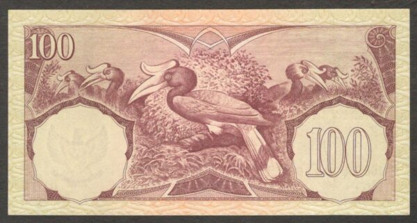 Indonesia 100 Rupiah Flower Thomas de La Rue P-69 1959 UNC - Image 2