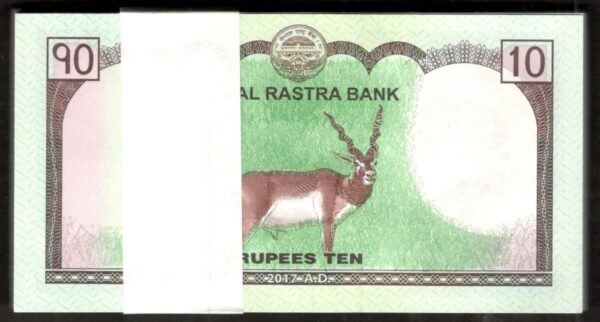 Lot 100 Pcs 1 Bundle Nepal 10 Rupees Deer 2017 UNC Taken from Brick - Image 2