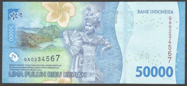 ASCENDING NUMBER Indonesia 50000 50,000 Rupiah P-167a 2022 234567 UNC