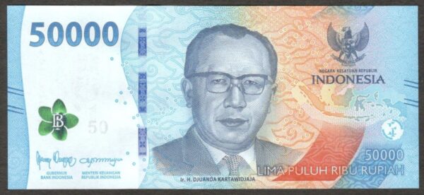 ASCENDING NUMBER Indonesia 50000 50,000 Rupiah P-167a 2022 234567 UNC - Image 2