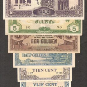 Full Set Lot 7 Pcs Netherlands Indies 1 5 10 Cent 1/2 1 5 10 Gulden P119 25 1942