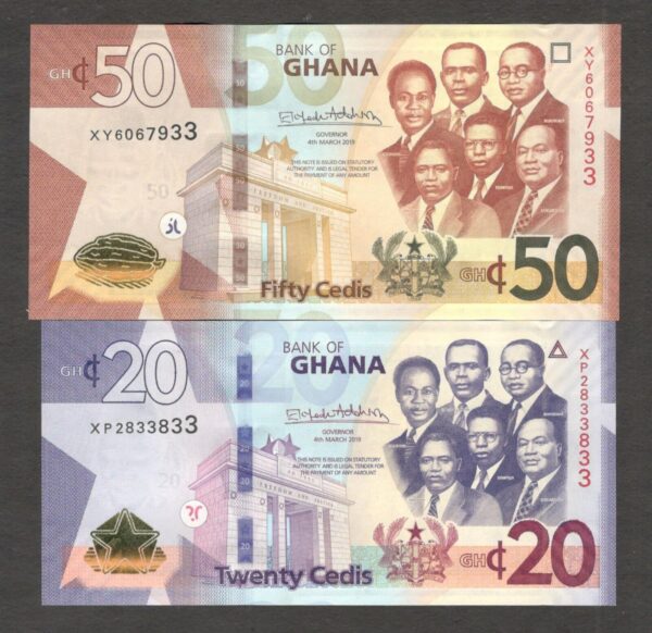 Lot 5 Pcs Set Ghana 1 5 10 20 50 Cedis P-45 To 49 2019 UNC - Image 3
