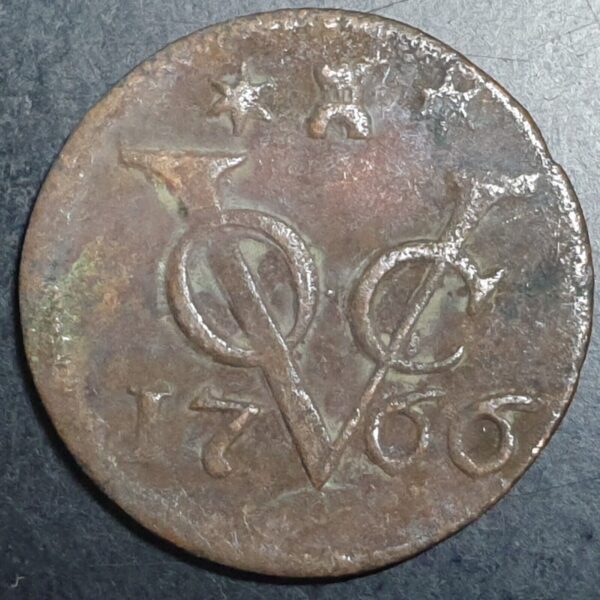 Netherlands East Indies VOC Zealand Indonesia 1 One Duit 1766 Castle Mintmark
