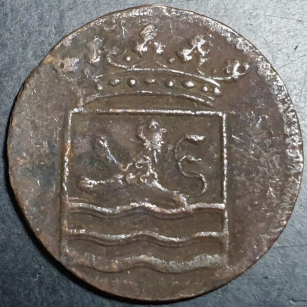 Netherlands East Indies VOC Zealand Indonesia 1 One Duit 1766 Castle Mintmark - Image 2