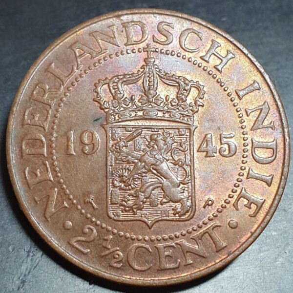 Netherlands Indie Indonesia 2 1/2 2.5 Cent 1945 P UNC RB Original Luster