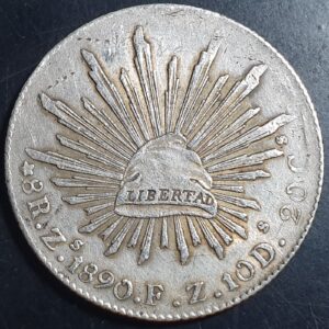 Mexico Second Republic 8 Reales 1890 Zs FZ Zacatecas Mint Sharp Detail