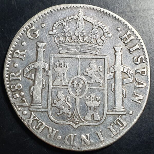 Mexico Spanish Colonial 8 Reales Ferdin Ferdinand VII 1821 Zs RG Zacatecas Mint - Image 2