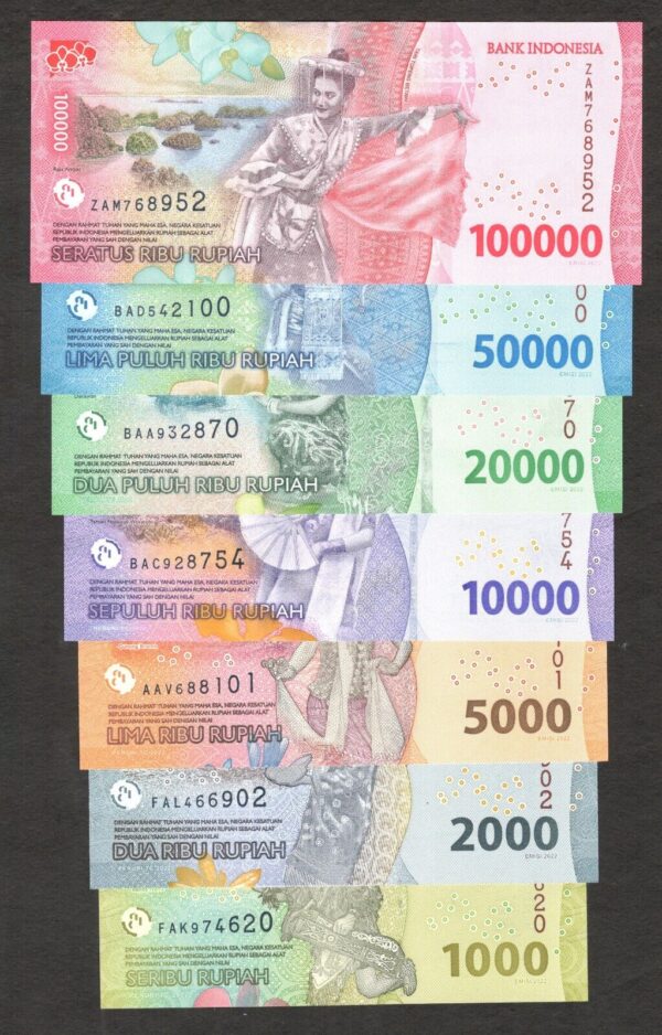 NEW! FullSet Indonesia 100000 50000 20000 10000 5000 2000 1000 Rupiah 2022 UNC - Image 2