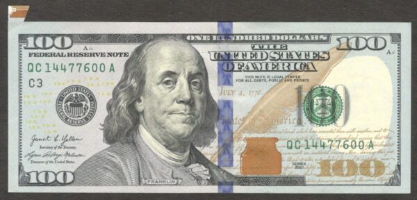 ERROR United States 100 Dollars Benjamin Franklin Butterfly Fold 2021 UNC