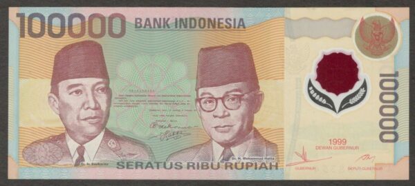 Indonesia 100,000 100000 Rupiah Soekarno & Hatta Polymer P-140 UNC-