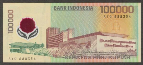 Indonesia 100,000 100000 Rupiah Soekarno & Hatta Polymer P-140 UNC- - Image 2