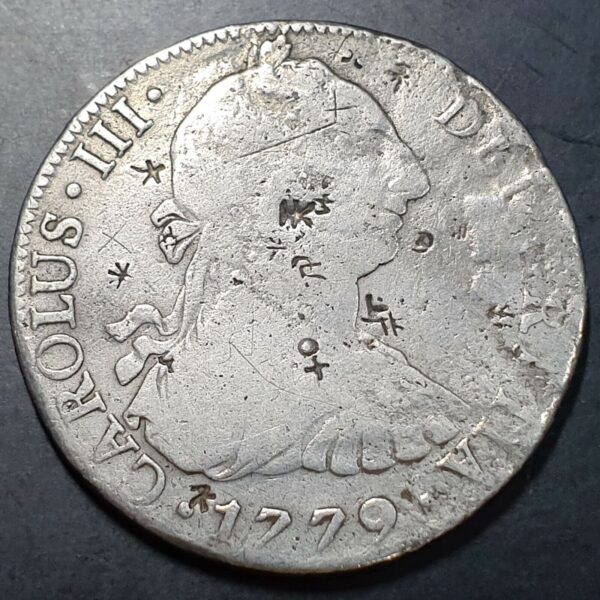 Mexico Spanish Colonial 8 Reales Carolus III 1779 Chinese Chopmark Mo FF