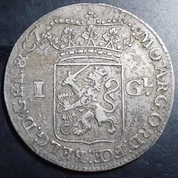 Netherlands Gelderland 1 Gulden 1762 Standing Pallas XF Sharp Detail - Image 2