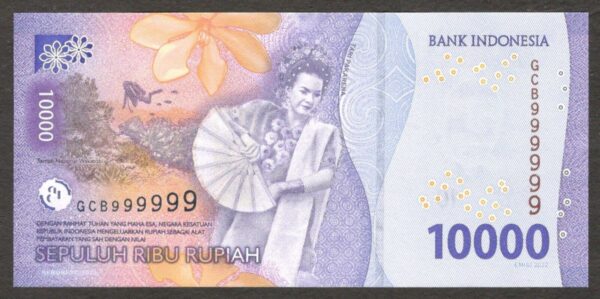 SOLID NUMBER Indonesia 10000 10,000 Rupiah P-165 2022 999999 UNC