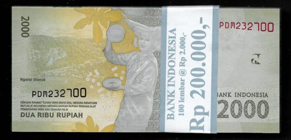 Lot 100 Pcs 1 Bundle Indonesia 2000 2,000 Rupiah Random Year UNC - Image 2
