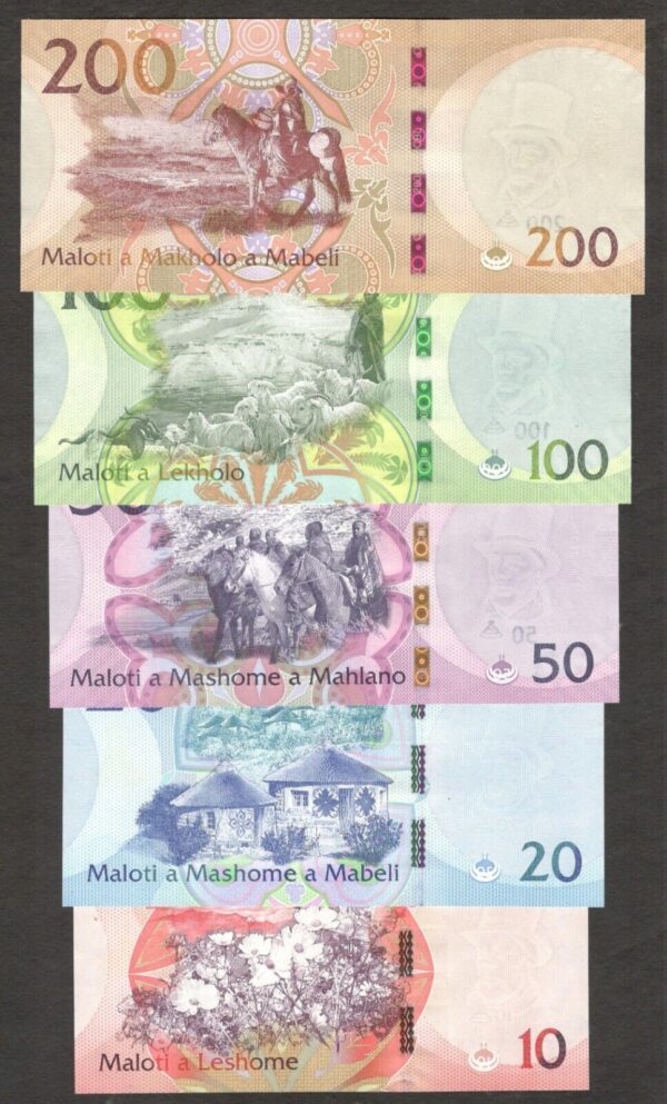 Full Set 5 Pcs Lesotho 10 20 50 100 200 Maloti 2021 UNC - Image 2