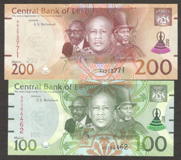 Full Set 5 Pcs Lesotho 10 20 50 100 200 Maloti 2021 UNC - Image 3