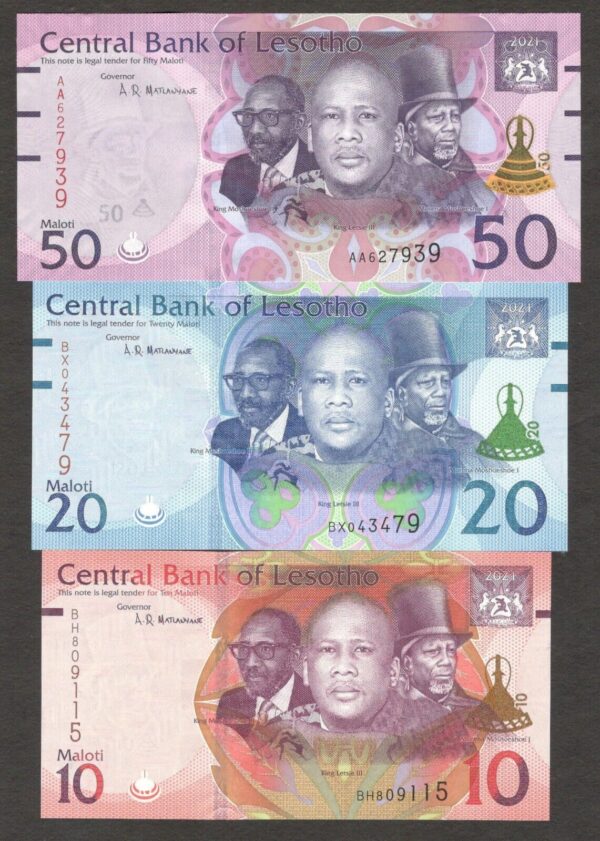 Full Set 5 Pcs Lesotho 10 20 50 100 200 Maloti 2021 UNC - Image 5