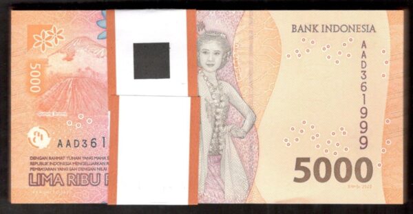 Lot 100 Pcs 1 Bundle Indonesia 5000 5,000 Rupiah 2022 UNC New Design - Image 2