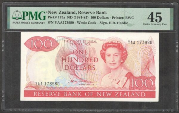 New Zealand 100 Dollars H.R. Hardie P-175a ND (1981-85) PMG 45 Ch EF NO REMARK