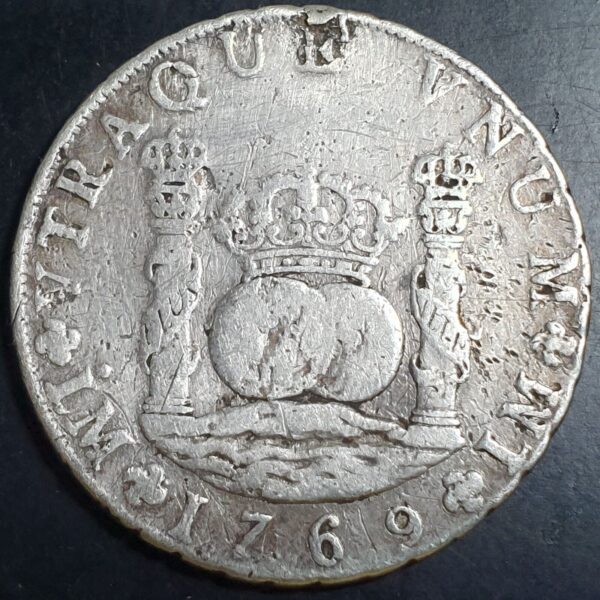 Mexico Peru Spanish Colonial 8 Reales Two Pillar Carolus III 1769 LME JM Genuine