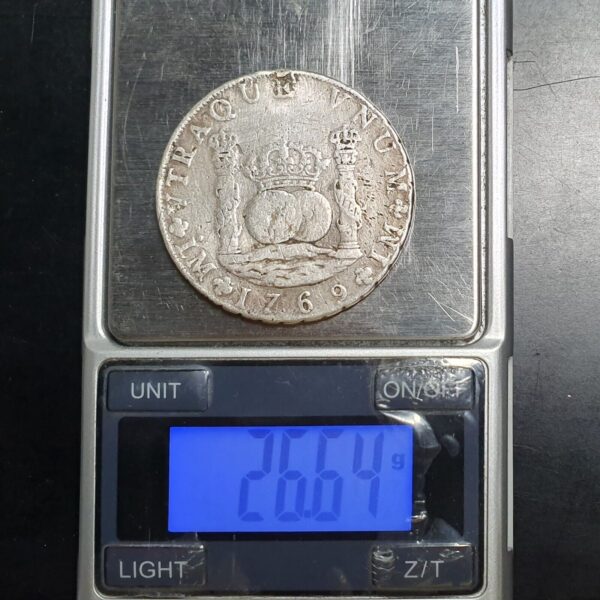 Mexico Peru Spanish Colonial 8 Reales Two Pillar Carolus III 1769 LME JM Genuine - Image 5