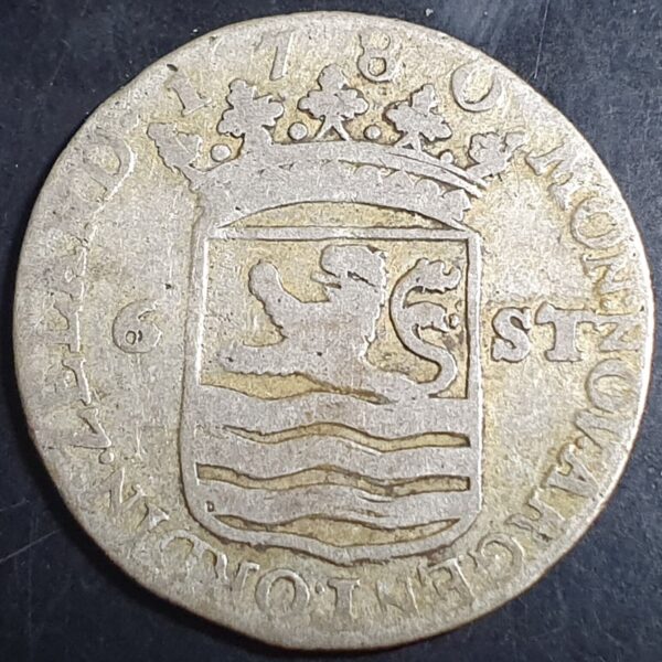 Netherlands 6 Stuiver Scheepjesschelling Zeeland Zeelandia 1780 Silver VG - Image 2