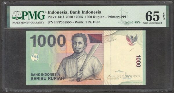 Indonesia 1000 1,000 Rupiah 2005 / 2000 P-141f PMG 65 EPQ Solid 5