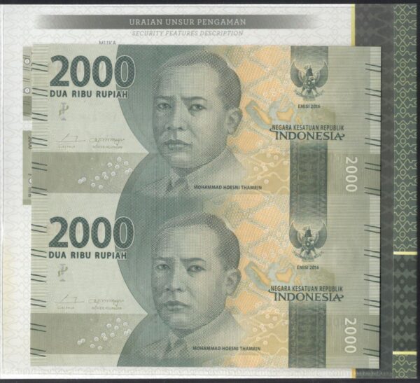 Indonesia 2000 2,000 Rupiah 2016 Uncut Sheet 2 x 1 Including Lux Folder & CoA - Image 3