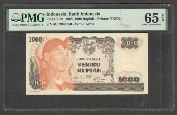 Indonesia 1000 1,000 Rupiah General Soedirman 1968 Pick 110a 65 EPQ