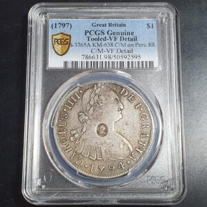Great Britain Dollar George III (ca 1797) C/M on 8 Reales Carolus IIII 1794 Lima