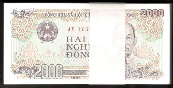 Lot 100 Pcs 1 Bundle Vietnam 2000 2,000 Dong 1988 UNC Taken from Brick