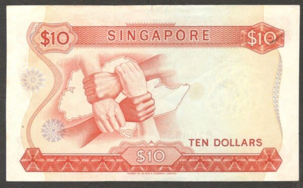 Singapore 10 Dollars Orchid Hon Sui Sen Red Seal 1973 XF+ - Image 2