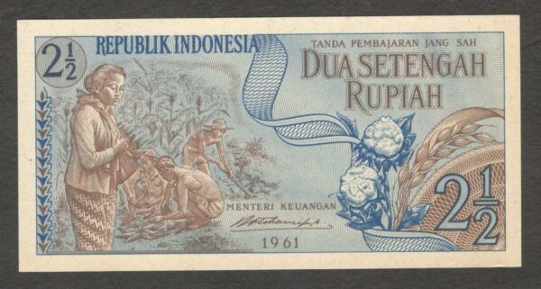 Indonesia 2 1/2 2.5 Rupiah Replacement 1961 P 79* Serial - Image 2