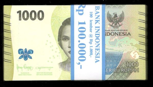 Lot 100 Pcs 1 Bundle NEW FIRST PREFIX AAA Indonesia 1000 1,000 Rupiah 2022 UNC - Image 2