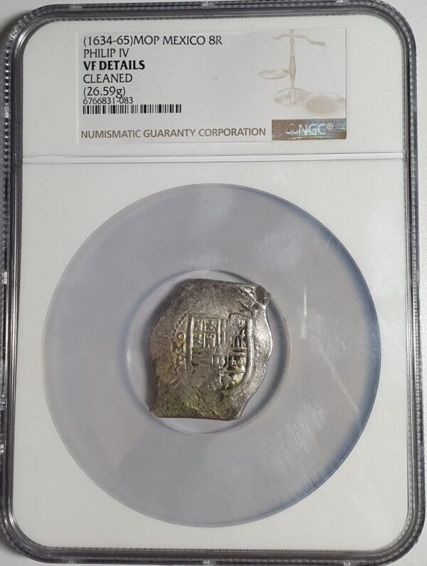 Spanish Mexico 8 Reales Silver COB Philip IV 1634-65 MOP NGC VF Details - Image 4