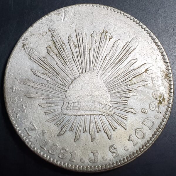 Mexico Second Republic 8 Reales 1881 Zs JS Zacatecas Mint VF Cleaned