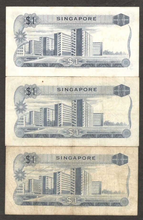 Lot 3 Pcs Set Signature Singapore 1 Dollar Orchid P-1 ND (1967-72) VF - Image 2
