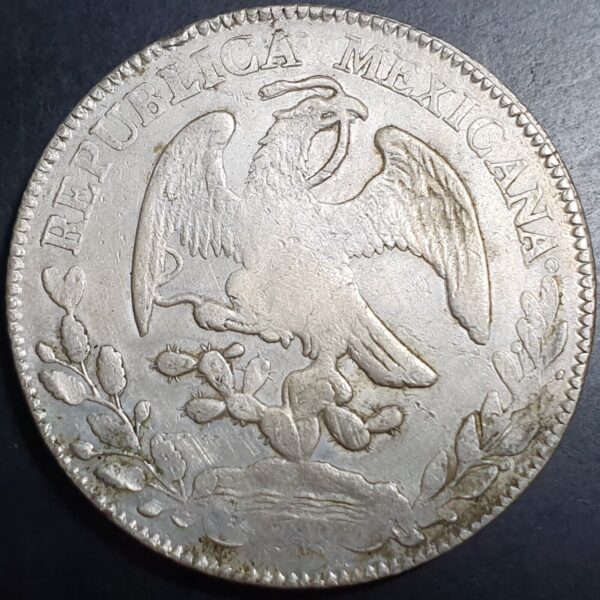 Mexico Second Republic 8 Reales 1881 Zs JS Zacatecas Mint VF Cleaned - Image 2
