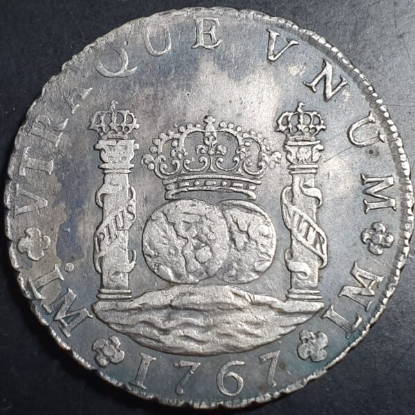 Peru Spanish Colonial 8 Reales Two Pillar Carol Carolus III 1767 LME JM
