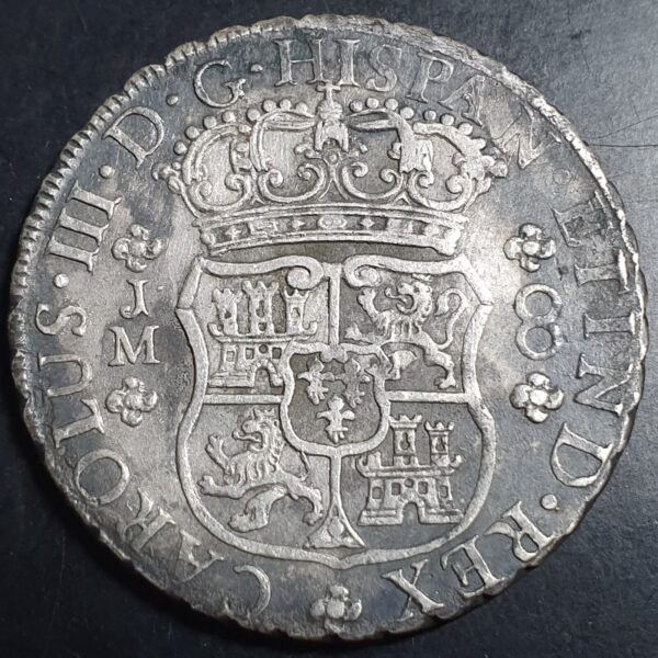 Peru Spanish Colonial 8 Reales Two Pillar Carol Carolus III 1767 LME JM - Image 2